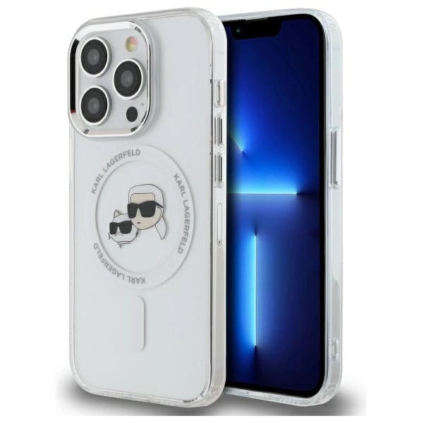 Karl Lagerfeld IML Metal Karl &amp; Choupette Head MagSafe Case for iPhone 14 Pro Max - White_0