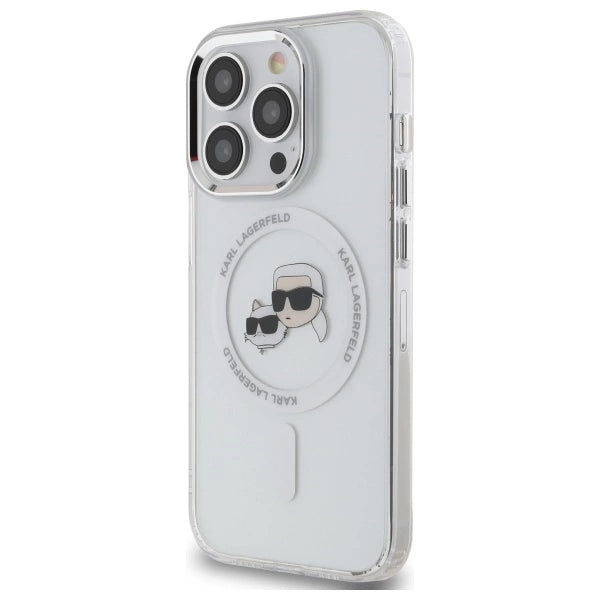 Karl Lagerfeld IML Metal Karl &amp; Choupette Head MagSafe Case for iPhone 14 Pro Max - White_1