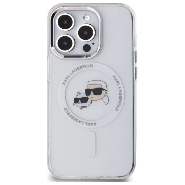 Karl Lagerfeld IML Metal Karl &amp; Choupette Head MagSafe Case for iPhone 14 Pro Max - White_2