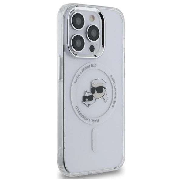 Karl Lagerfeld IML Metal Karl &amp; Choupette Head MagSafe Case for iPhone 14 Pro Max - White_3