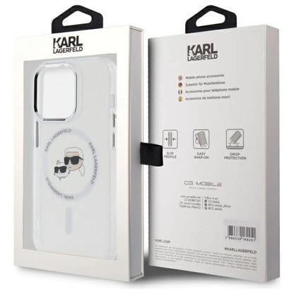 Karl Lagerfeld IML Metal Karl &amp; Choupette Head MagSafe Case for iPhone 14 Pro Max - White_7