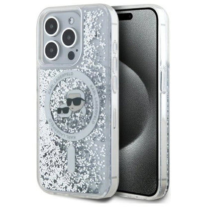 Karl Lagerfeld Liquid Glitter Karl &amp; Choupette Head Magsafe iPhone 15 Pro Case - Clear_0