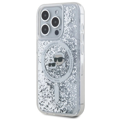 Karl Lagerfeld Liquid Glitter Karl &amp; Choupette Head Magsafe iPhone 15 Pro Case - Clear_1