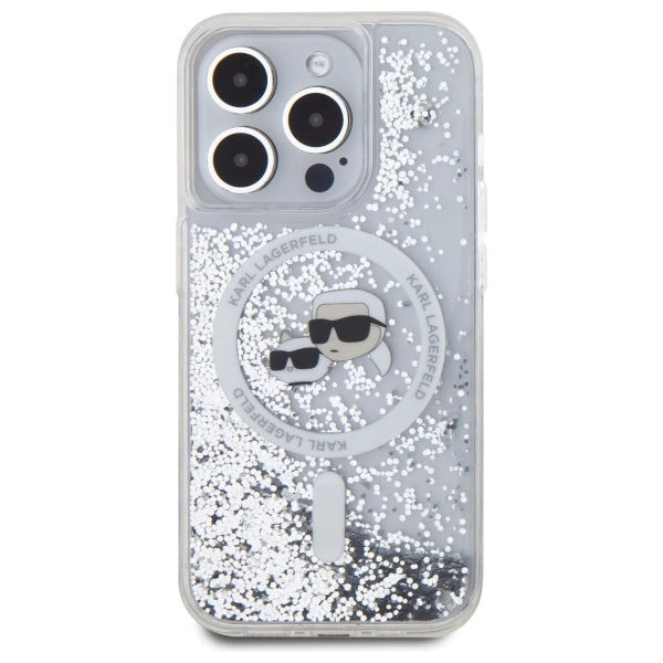 Karl Lagerfeld Liquid Glitter Karl &amp; Choupette Head Magsafe iPhone 15 Pro Case - Clear_2