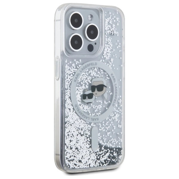 Karl Lagerfeld Liquid Glitter Karl &amp; Choupette Head Magsafe iPhone 15 Pro Case - Clear_3
