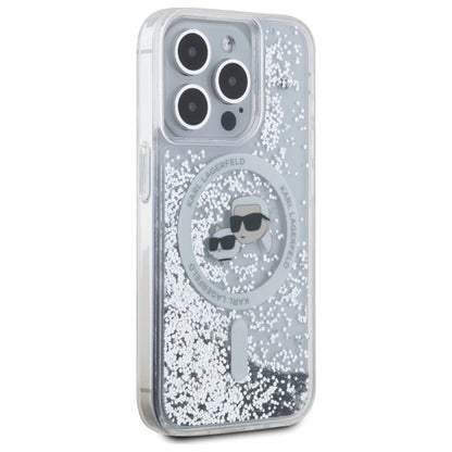 Karl Lagerfeld Liquid Glitter Karl &amp; Choupette Head Magsafe iPhone 15 Pro Case - Clear_3