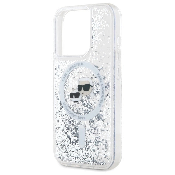 Karl Lagerfeld Liquid Glitter Karl &amp; Choupette Head Magsafe iPhone 15 Pro Case - Clear_5