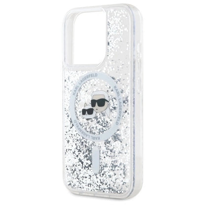 Karl Lagerfeld Liquid Glitter Karl &amp; Choupette Head Magsafe iPhone 15 Pro Case - Clear_5
