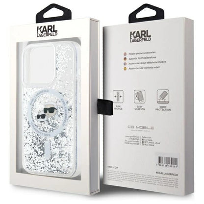 Karl Lagerfeld Liquid Glitter Karl &amp; Choupette Head Magsafe iPhone 15 Pro Case - Clear_7