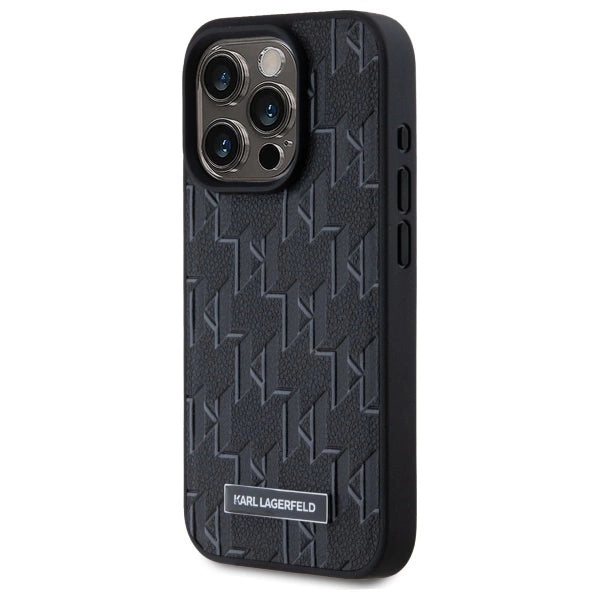 Karl Lagerfeld Leather Monogram Metal Logo MagSafe iPhone 15 Pro Case - Black_1