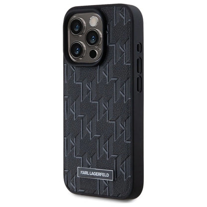 Karl Lagerfeld Leather Monogram Metal Logo MagSafe iPhone 15 Pro Case - Black_1