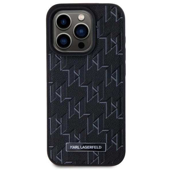 Karl Lagerfeld Leather Monogram Metal Logo MagSafe iPhone 15 Pro Case - Black_2