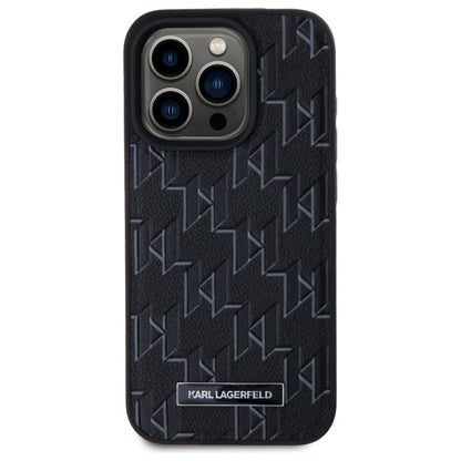 Karl Lagerfeld Leather Monogram Metal Logo MagSafe iPhone 15 Pro Case - Black_2
