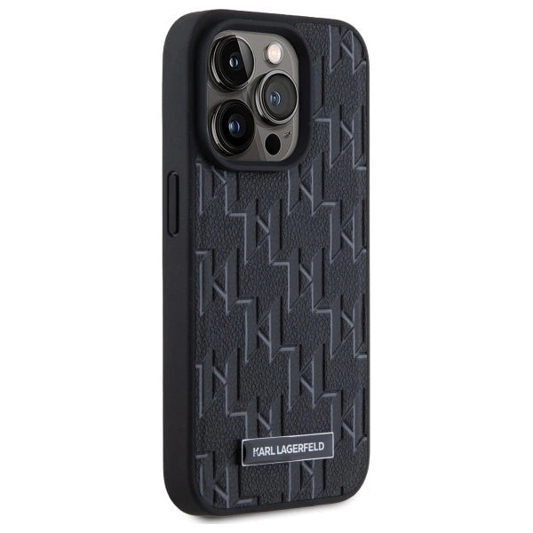 Karl Lagerfeld Leather Monogram Metal Logo MagSafe iPhone 15 Pro Case - Black_3