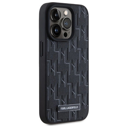Karl Lagerfeld Leather Monogram Metal Logo MagSafe iPhone 15 Pro Case - Black_3