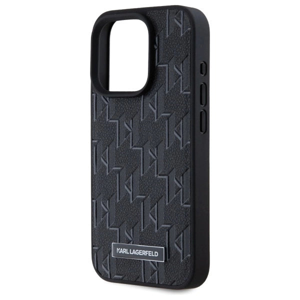 Karl Lagerfeld Leather Monogram Metal Logo MagSafe iPhone 15 Pro Case - Black_5