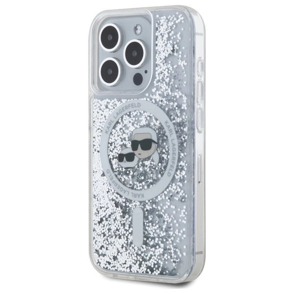 Karl Lagerfeld Liquid Glitter Karl &amp; Choupette Head Magsafe Case for iPhone 15 Pro Max - Clear_1