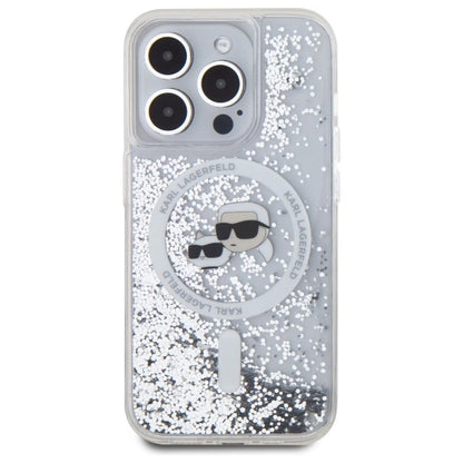 Karl Lagerfeld Liquid Glitter Karl &amp; Choupette Head Magsafe Case for iPhone 15 Pro Max - Clear_2