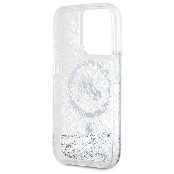 Karl Lagerfeld Liquid Glitter Karl &amp; Choupette Head Magsafe Case for iPhone 15 Pro Max - Clear_6