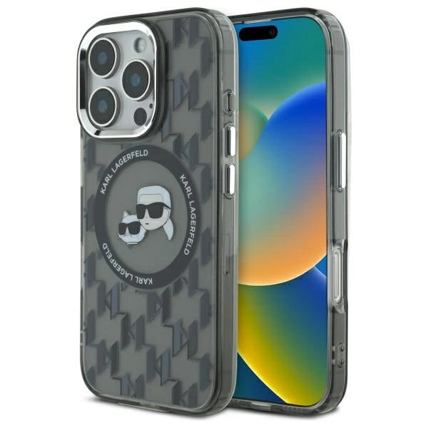 Karl Lagerfeld IML Monogram Karl &amp; Choupette Head MagSafe iPhone 16 Pro Case - Black_0