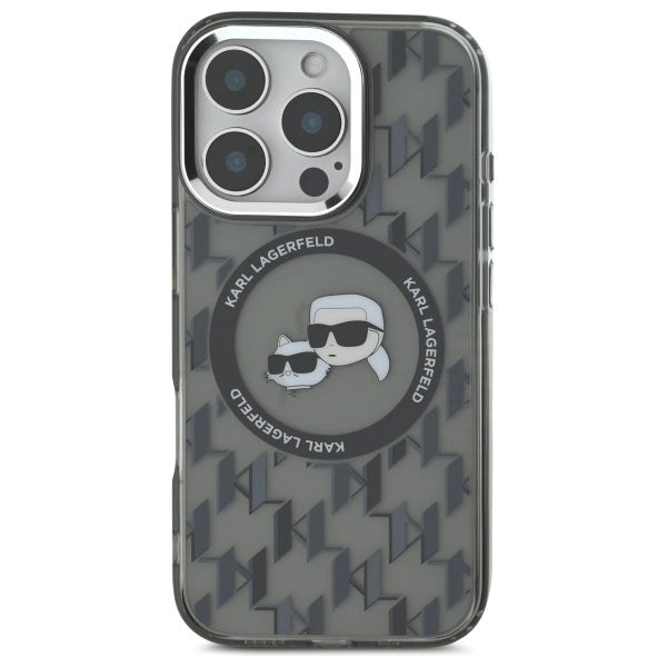 Karl Lagerfeld IML Monogram Karl &amp; Choupette Head MagSafe iPhone 16 Pro Case - Black_2