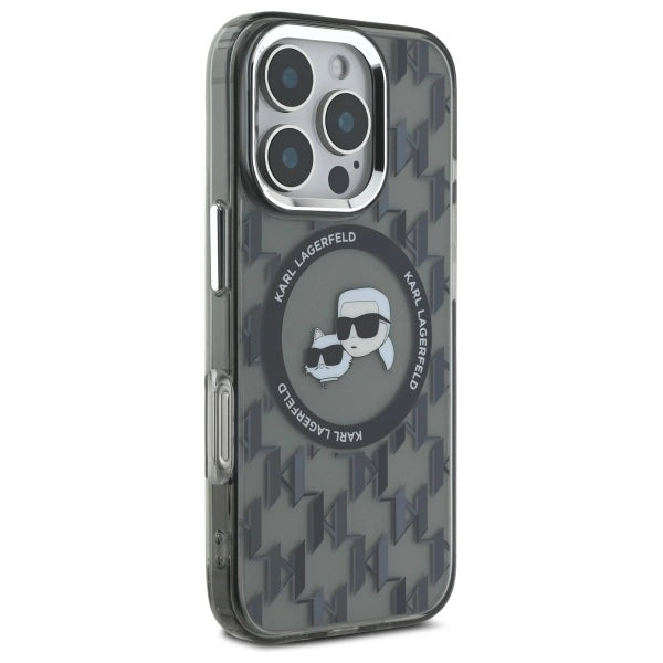 Karl Lagerfeld IML Monogram Karl &amp; Choupette Head MagSafe iPhone 16 Pro Case - Black_3