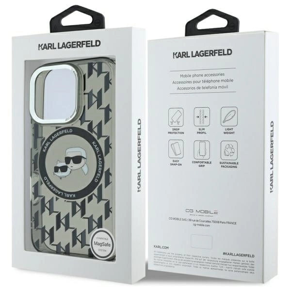 Karl Lagerfeld IML Monogram Karl &amp; Choupette Head MagSafe iPhone 16 Pro Case - Black_7