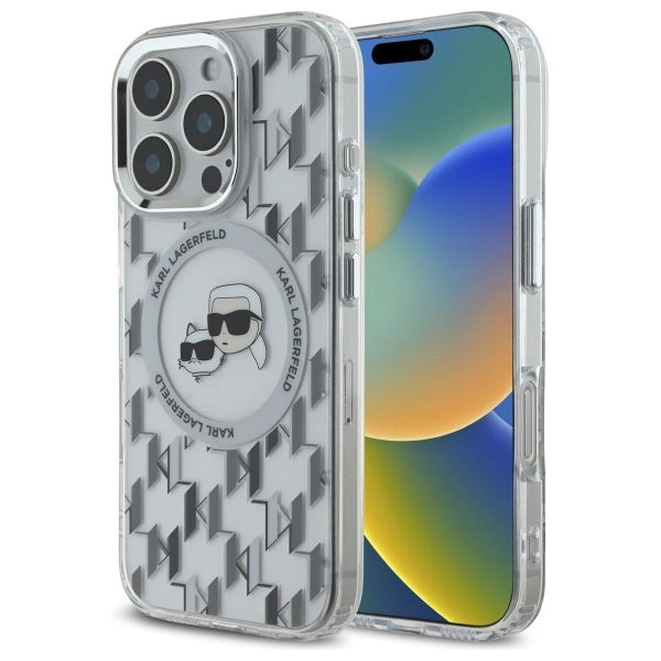 Karl Lagerfeld IML Monogram Karl &amp; Choupette Head MagSafe iPhone 16 Pro Case - Clear_0