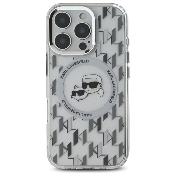 Karl Lagerfeld IML Monogram Karl &amp; Choupette Head MagSafe iPhone 16 Pro Case - Clear_2