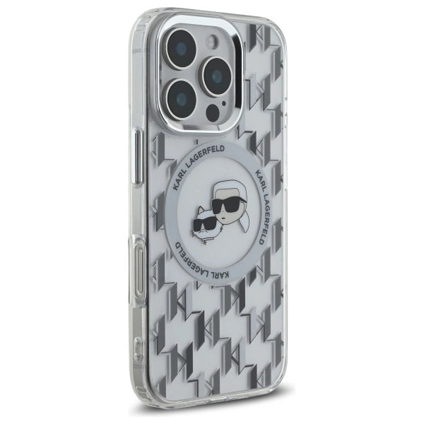 Karl Lagerfeld IML Monogram Karl &amp; Choupette Head MagSafe iPhone 16 Pro Case - Clear_3