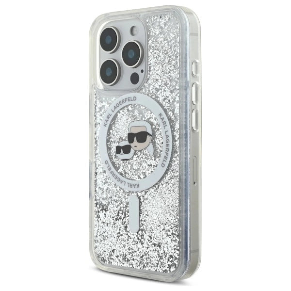 Karl Lagerfeld Liquid Glitter Karl &amp; Choupette Head Magsafe iPhone 16 Pro Case - Clear_1
