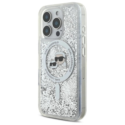 Karl Lagerfeld Liquid Glitter Karl &amp; Choupette Head Magsafe iPhone 16 Pro Case - Clear_1