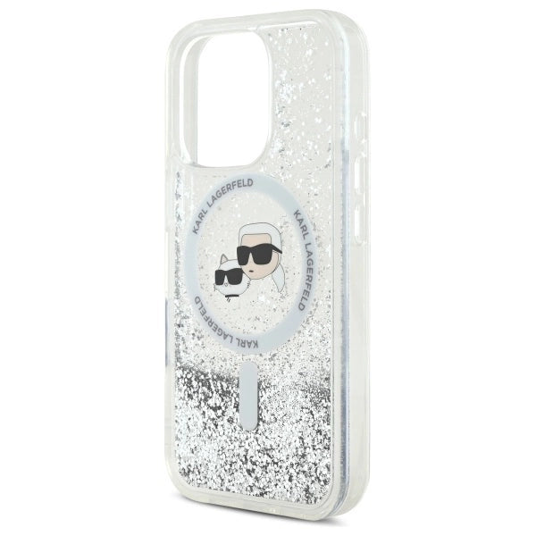 Karl Lagerfeld Liquid Glitter Karl &amp; Choupette Head Magsafe iPhone 16 Pro Case - Clear_5