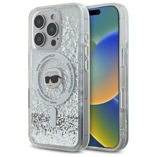 Karl Lagerfeld Liquid Glitter Karl Head Magsafe Case for iPhone 16 Pro - Clear_0