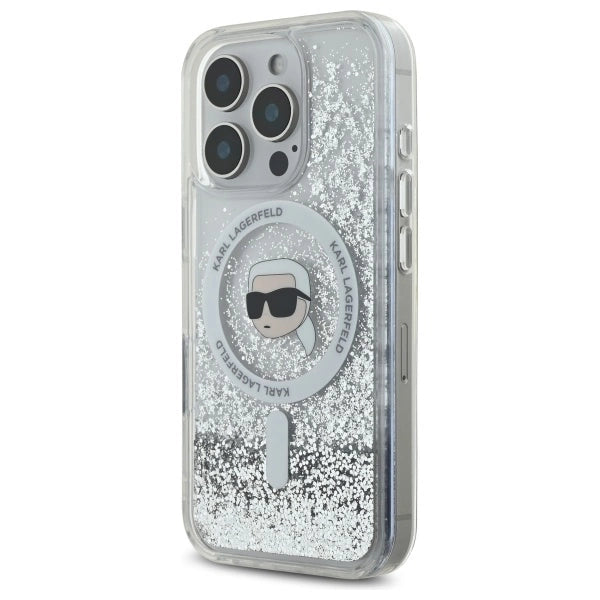 Karl Lagerfeld Liquid Glitter Karl Head Magsafe Case for iPhone 16 Pro - Clear_1