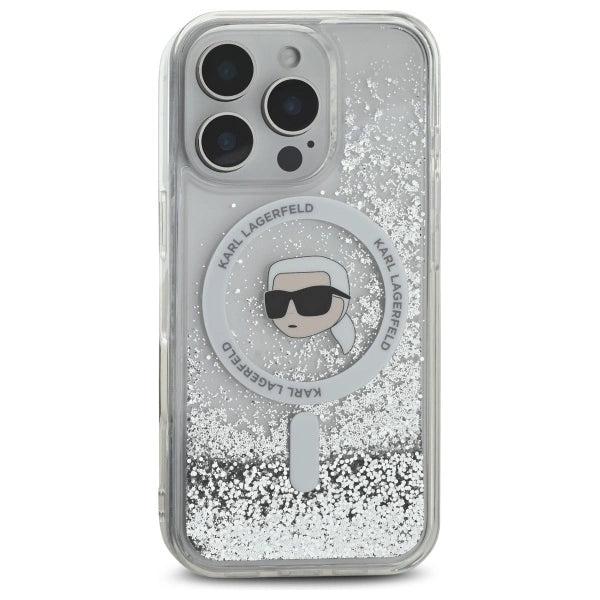 Karl Lagerfeld Liquid Glitter Karl Head Magsafe Case for iPhone 16 Pro - Clear_2