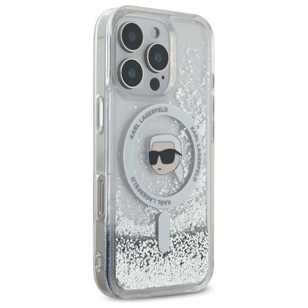 Karl Lagerfeld Liquid Glitter Karl Head Magsafe Case for iPhone 16 Pro - Clear_3