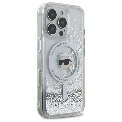 Karl Lagerfeld Liquid Glitter Karl Head Magsafe Case for iPhone 16 Pro - Clear_3