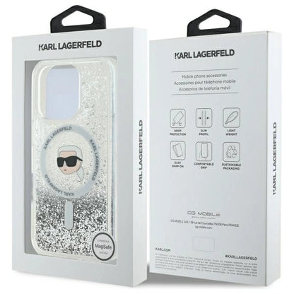 Karl Lagerfeld Liquid Glitter Karl Head Magsafe Case for iPhone 16 Pro - Clear_7