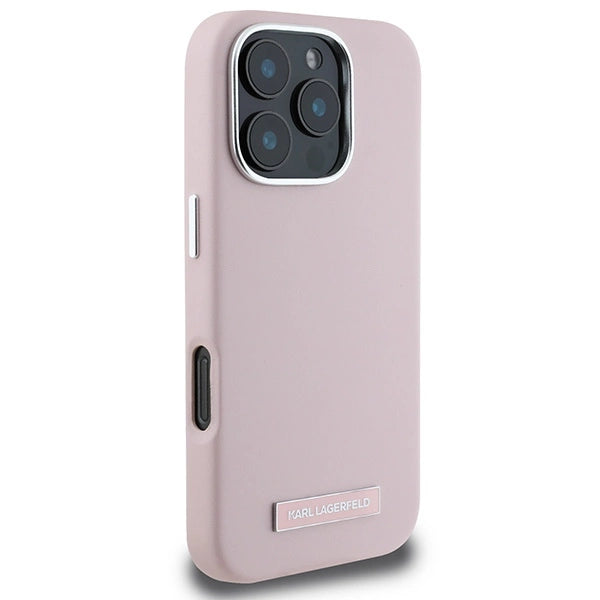Karl Lagerfeld FW Metal Plate MagSafe iPhone 16 Pro Case - Pink_3