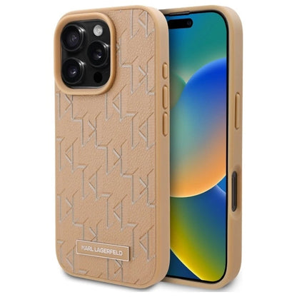 Karl Lagerfeld Leather Monogram Metal Logo MagSafe iPhone 16 Pro Case - Beige_0