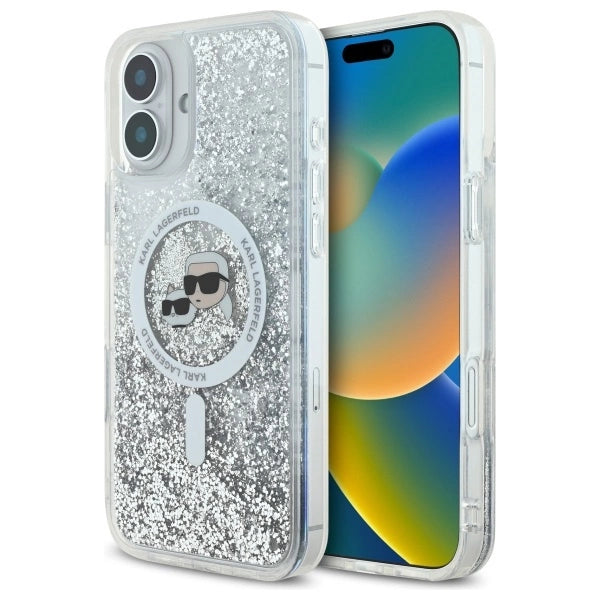 Karl Lagerfeld Liquid Glitter Karl &amp; Choupette Head Magsafe iPhone 16 Plus Case - Clear_0