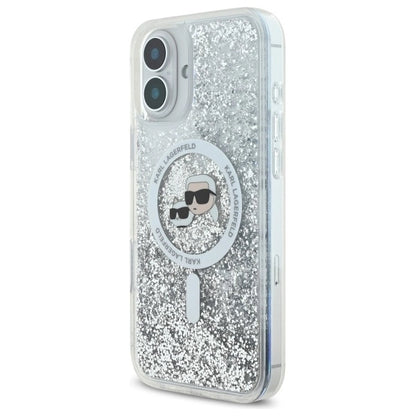 Karl Lagerfeld Liquid Glitter Karl &amp; Choupette Head Magsafe iPhone 16 Plus Case - Clear_1