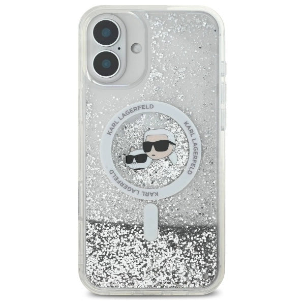 Karl Lagerfeld Liquid Glitter Karl &amp; Choupette Head Magsafe iPhone 16 Plus Case - Clear_2