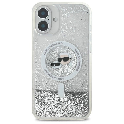 Karl Lagerfeld Liquid Glitter Karl &amp; Choupette Head Magsafe iPhone 16 Plus Case - Clear_2