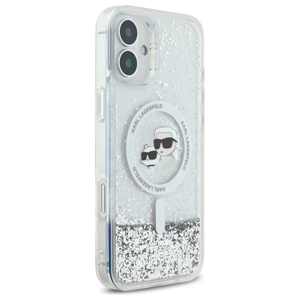 Karl Lagerfeld Liquid Glitter Karl &amp; Choupette Head Magsafe iPhone 16 Plus Case - Clear_3