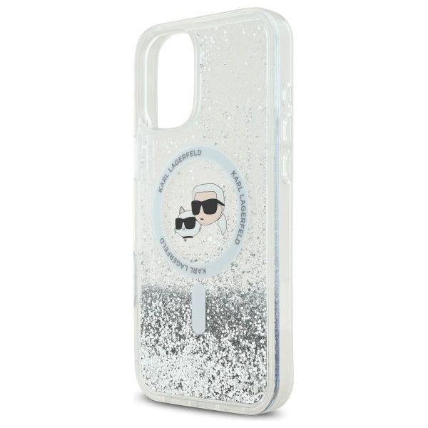 Karl Lagerfeld Liquid Glitter Karl &amp; Choupette Head Magsafe iPhone 16 Plus Case - Clear_5