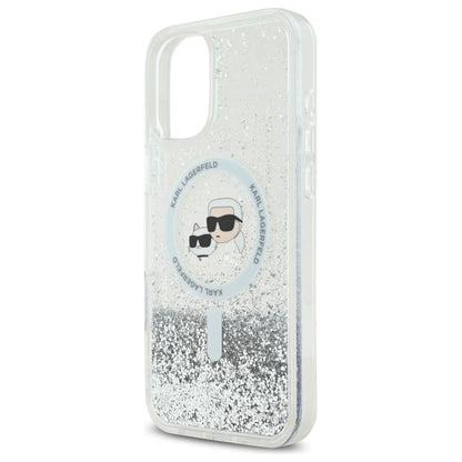 Karl Lagerfeld Liquid Glitter Karl &amp; Choupette Head Magsafe iPhone 16 Plus Case - Clear_5