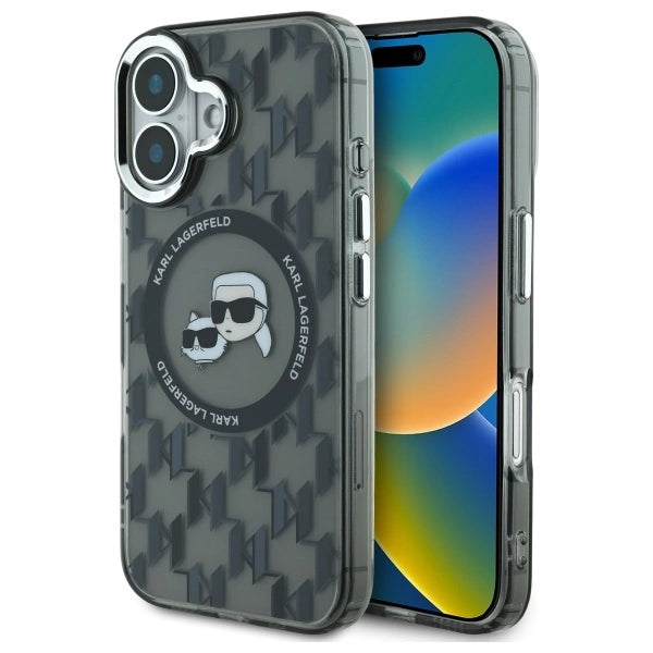 Karl Lagerfeld IML Monogram Karl &amp; Choupette Head MagSafe iPhone 16 Case - Black_0