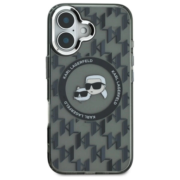 Karl Lagerfeld IML Monogram Karl &amp; Choupette Head MagSafe iPhone 16 Case - Black_2